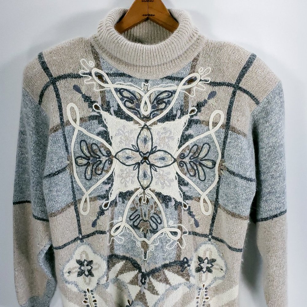 Vtg IB Diffusion Sweater Women's M Embroidered Multicolor Silk Angora Wool Blend